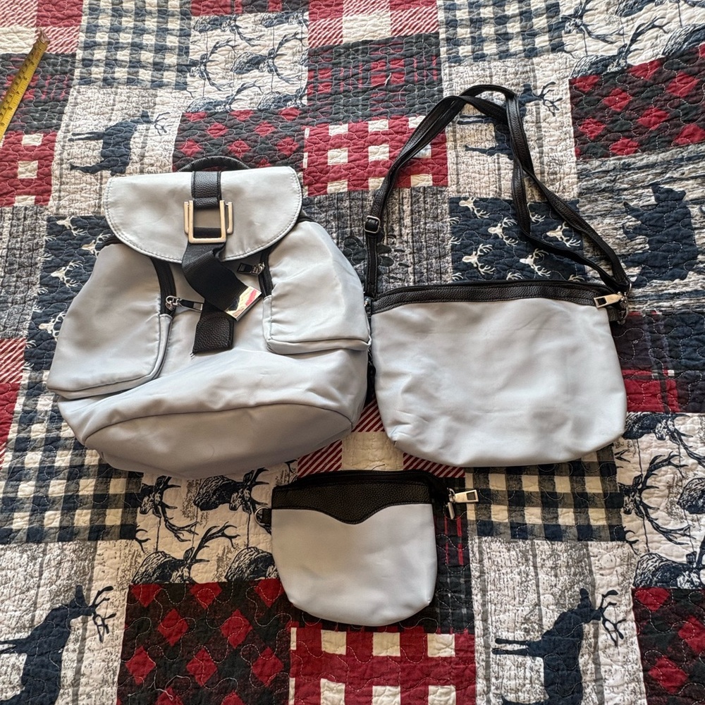 Ryan Marie Stylish Gray 3 pc Backpack and Pouch Set